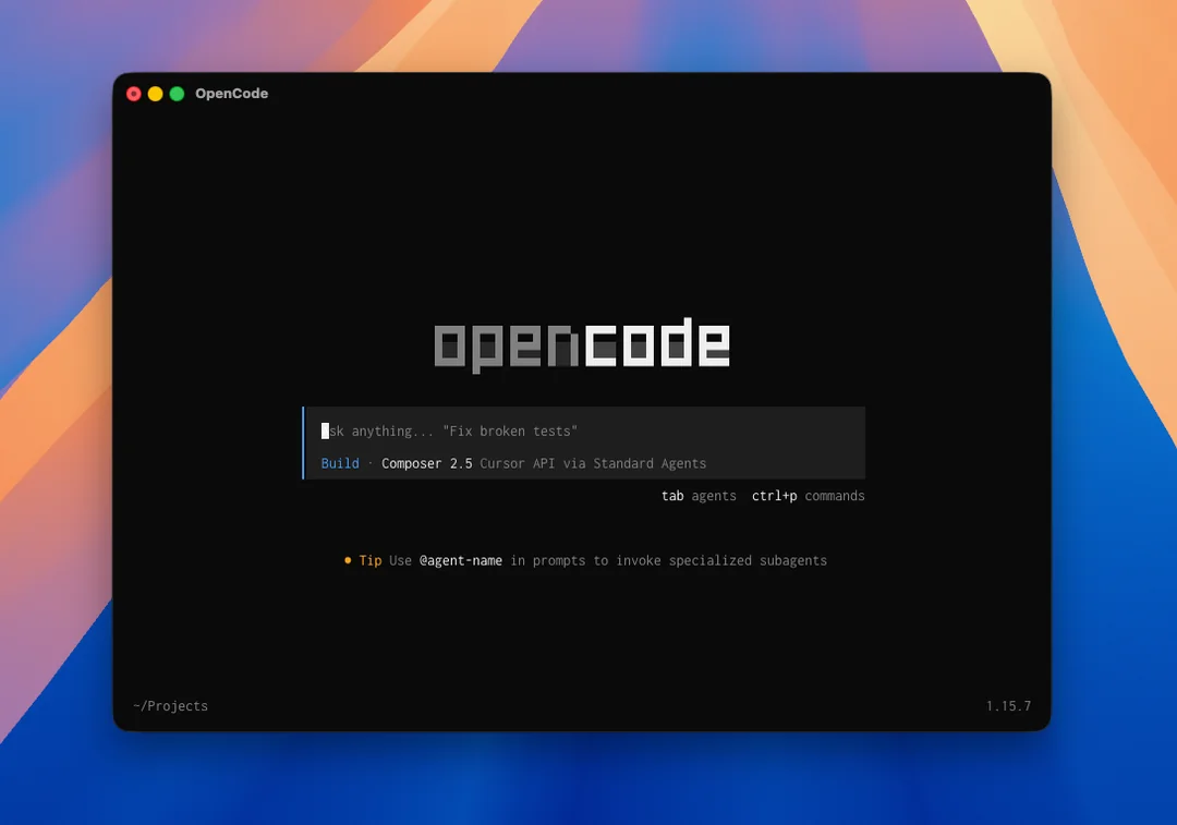 OpenCode selecting Composer 2.5 through API for Cursor